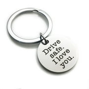 Drive Safe I Love You Key Chain Truck Driver Gift Sweet Gift Round Keychain Stainless Steel Keyring