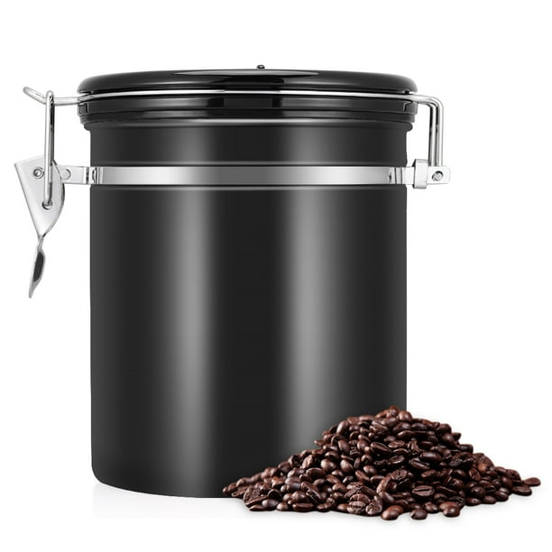 Recipiente hermético para granos de café, de acero inoxidable 304, de 1,5 l, color negro
