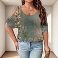 thumbnail image 4 of Plus Size Blusas Elegantes Para Mujer, Plus Size Summer Shirts for Women, Plus Size Cold Shoulder Print Loose Short Sleeve Tee Fashion Commute Daily Wear, Army Green L, 4 of 5