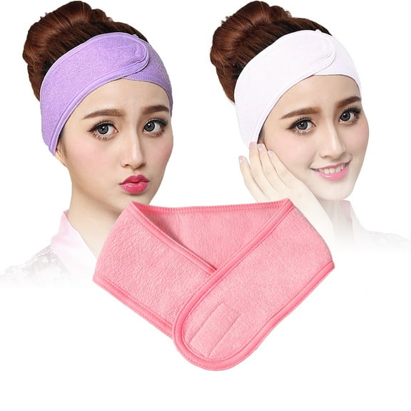 NICEXMAS 3Pcs Assorted Color Spa Headband Towel Cloth Stretch Wrap for Facial and Shower