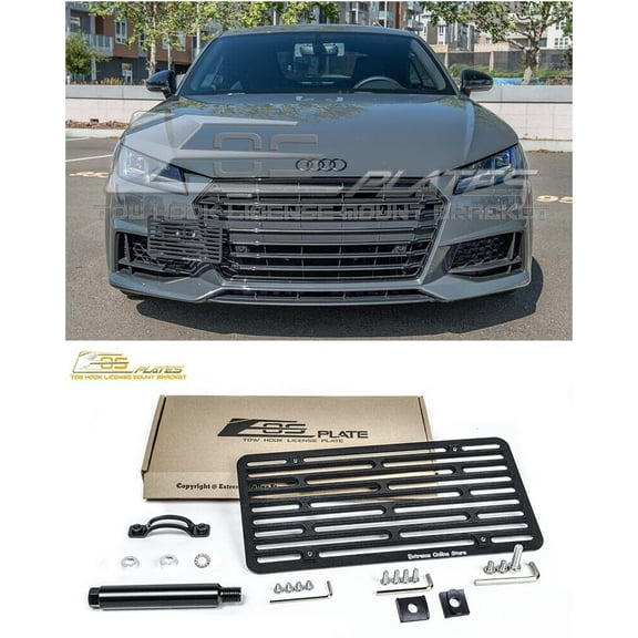 Extreme Online Store Replacement for 2016-Present Audi TT MK2 MK3 | EOS Plate Version 2 Full Sized Front Bumper Tow Hook License Relocator Mount Bracket