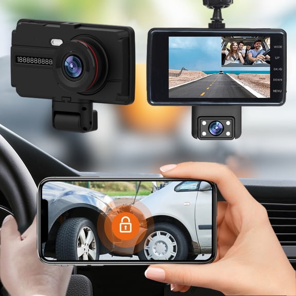 Fanshiluo Dash Cams,Dash Cam 1080P HD DVR Car Driving Recorder 4 Inch IPS Screen Dashboard Camera 170 Degrees Wide Angle Loop Recording Channel Front And Inside Dash Cam