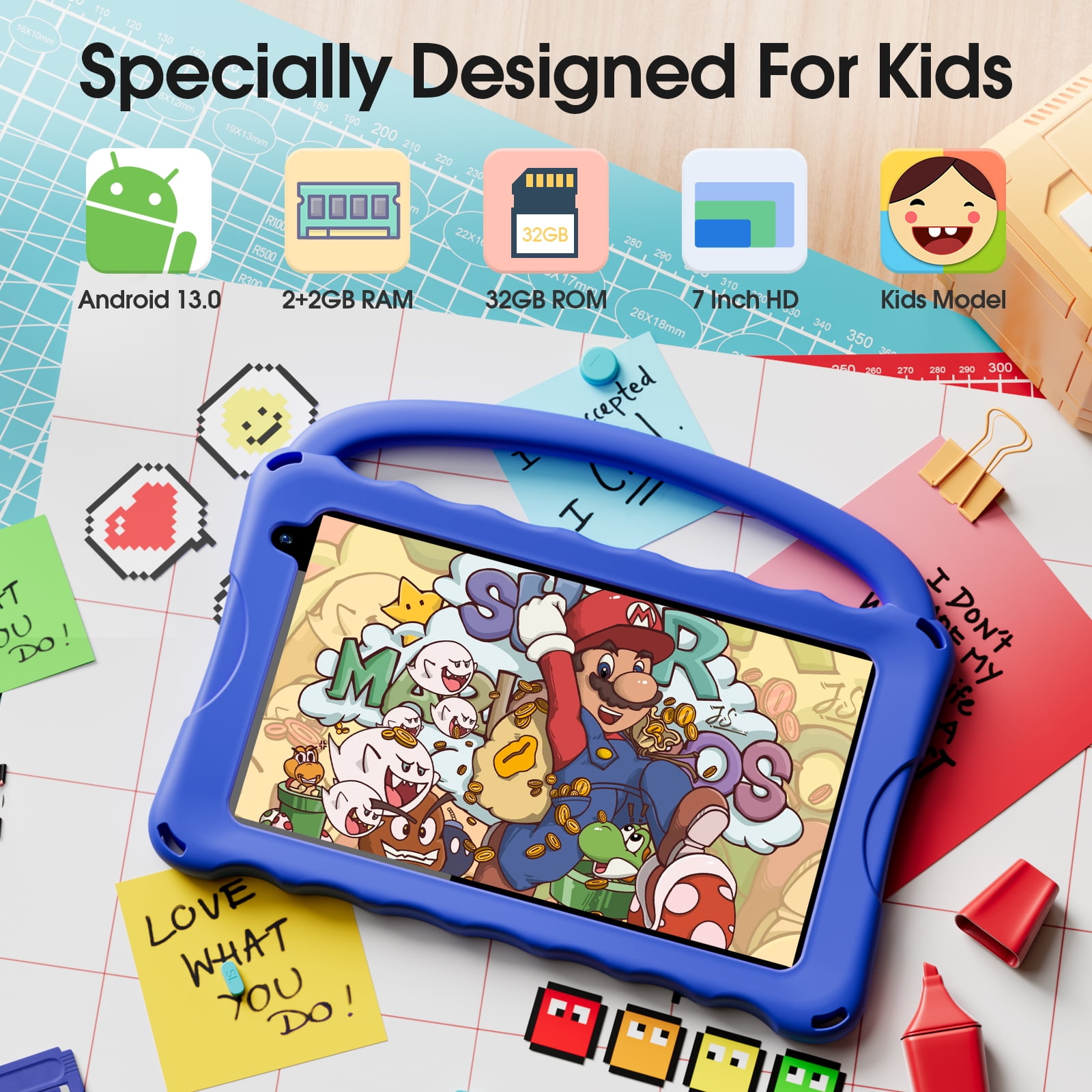 Digiland 7 inch Kids Tablet, 4GB Ram 32GB Rom Android Kids Tablet with Parental Control, Eye Protection Screen for Kids 4-12, Portable Handheld Children Tablet (Blue)