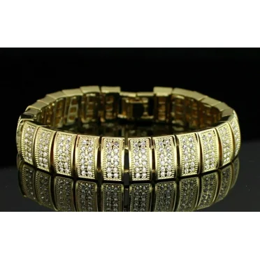 11Ct Men's Link Hip Hop Bracelet Round Lab-Created Diamond 14K Yellow Gold Plated Size 8"