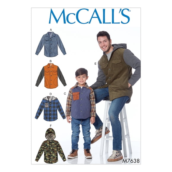 McCall's Patterns Patrón de costura para chaquetas forradas con botones en la parte delantera y opciones de capucha para hombres y niños (SML-MED-LRG-XLG)