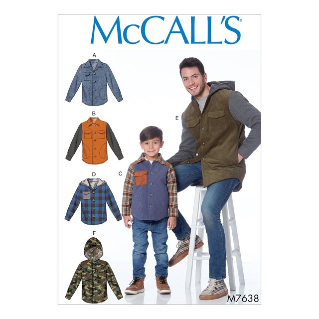 McCall's Patterns Patrón de costura para chaquetas forradas con botones en la parte delantera y opciones de capucha para hombres y niños (SML-MED-LRG-XLG)
