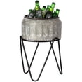thumbnail image 2 of Silver Galvanized Metal Ice Bucket Beverage Cooler Tub with Stand, 2 of 10
