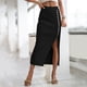 thumbnail image 3 of Gibobby faldas largas de mujer casuales Falda midi de lápiz de cintura alta sólida con ribete de lechuga elegante para mujer(Negro， XL), 3 of 5