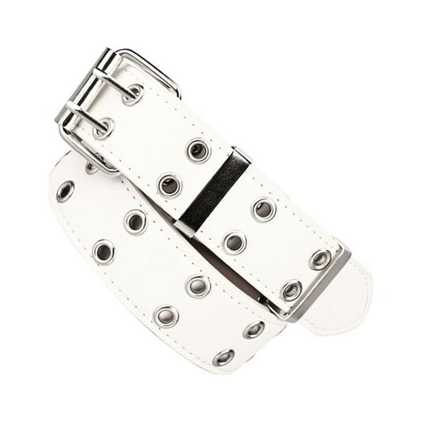 Cinturón de moda de cadena Punk Qarigey para mujer con hebilla de Pin de doble agujero Blanco sin cadena