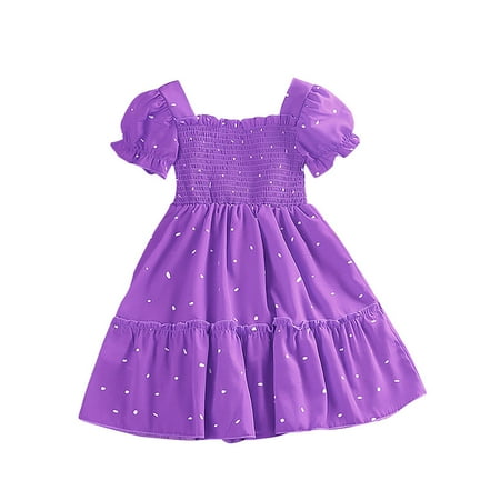 

Baby Girls Dresses Polka Dots Printed Short Sleeve Square Neck Pleated Princess Clothing Summer Holiday Vacation Daily Wear Dress
