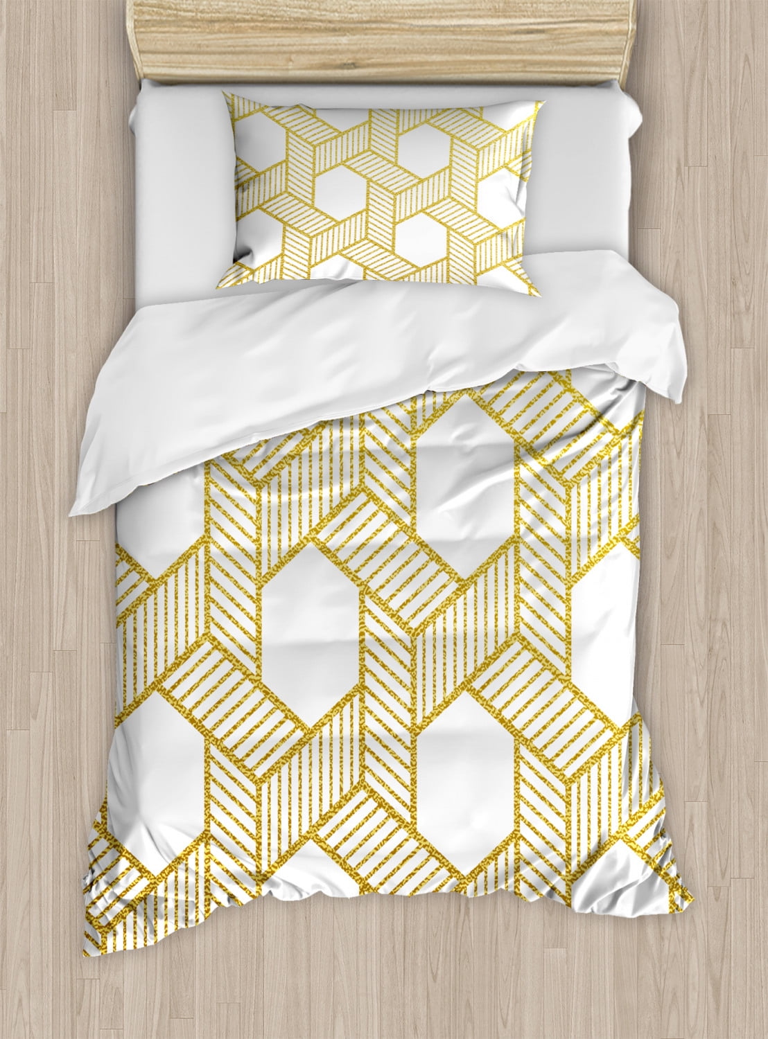 Geometric Duvet Cover Set, Entangled Stripes with Diagonal Lines