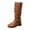 Coffee, variant on Women's Winter Knee High Boots - Low Block Heel Slouchy Shaft Faux Leather Round Toe Casual Boots with Buckle Strap for Daily Wear