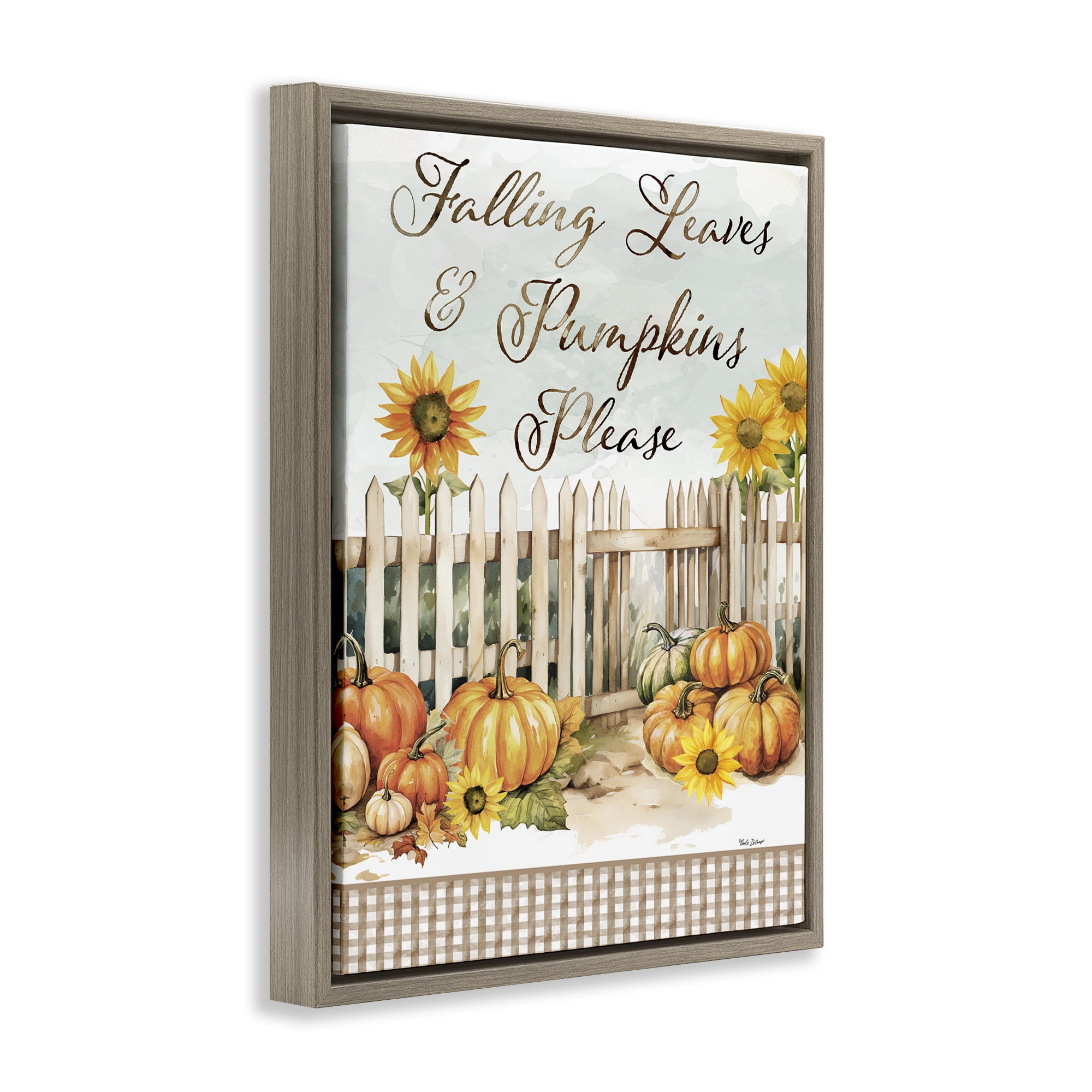 Stupell Industries Pumpkins Please Sentiment Botanical & Floral Painting Brown Floater Framed Canvas Art Prints Wall Art, 17 x 21
