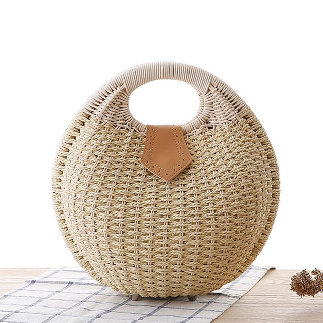 Bolso de Mano Hugo Bohemio Beige de Paja para Mujer
