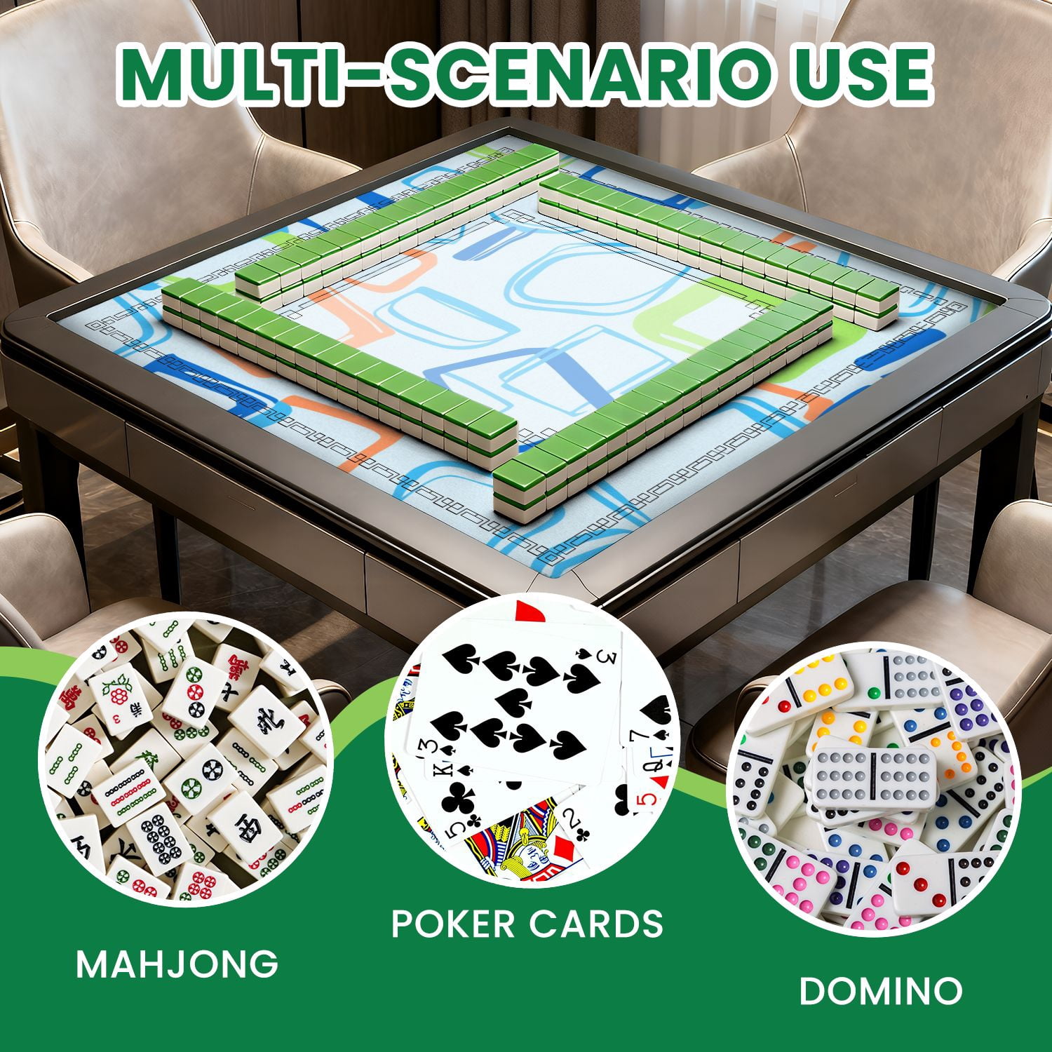 Mahjong Mat 31.5" x 31.5" Colorful Abstract Geometric Squares Light Blue Non-Slip Noise Reduction American Mahjong Tiles Table Cover for Dominoes Poker Card Board Games Gift