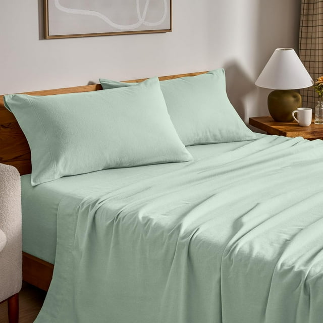 Flannel Sheet Set Cotton Velvety Soft Heavyweight - Double Brushed Flannel - Deep Pocket (Queen Grey)