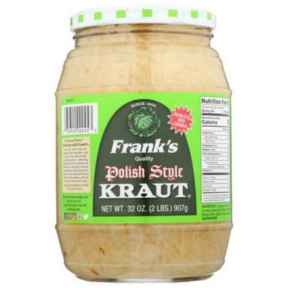Frank's Quality Polish Style Shredded Sauerkraut, 32 Oz Jar, Mild Spice Level