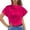 Hot Pink, variant on Summer Short sleeve t shirts for women Satin Slik Solid Color tunic tops Crewneck Blouse Casual Tops Black L