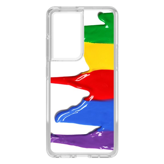 DistinctInk Clear Shockproof Hybrid Case for Galaxy S21 ULTRA 5G (6.8" Screen) - TPU Bumper, Acrylic Back, Tempered Glass Screen Protector - Rainbow Paint Dripping - Rainbow Art Supplies