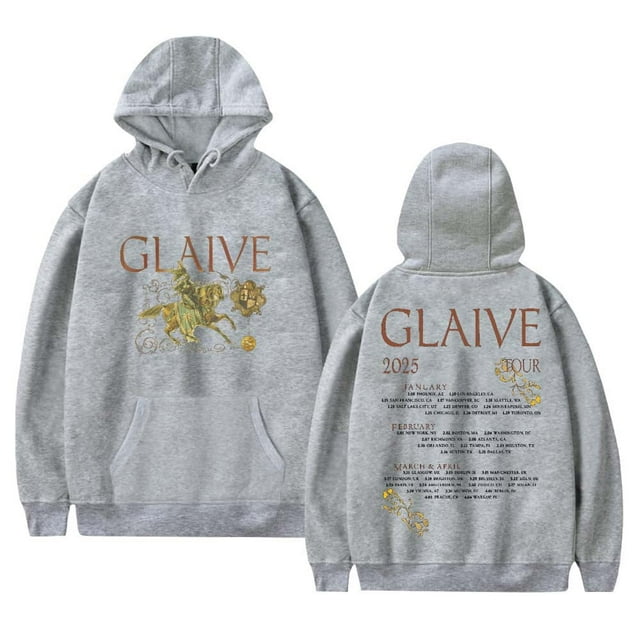 Glaive World Tour 2025 Merch Chandails à Capuchon Femmes Hommes Décontracté Chandail à Manches Longues Vêtements,2TG,Gris