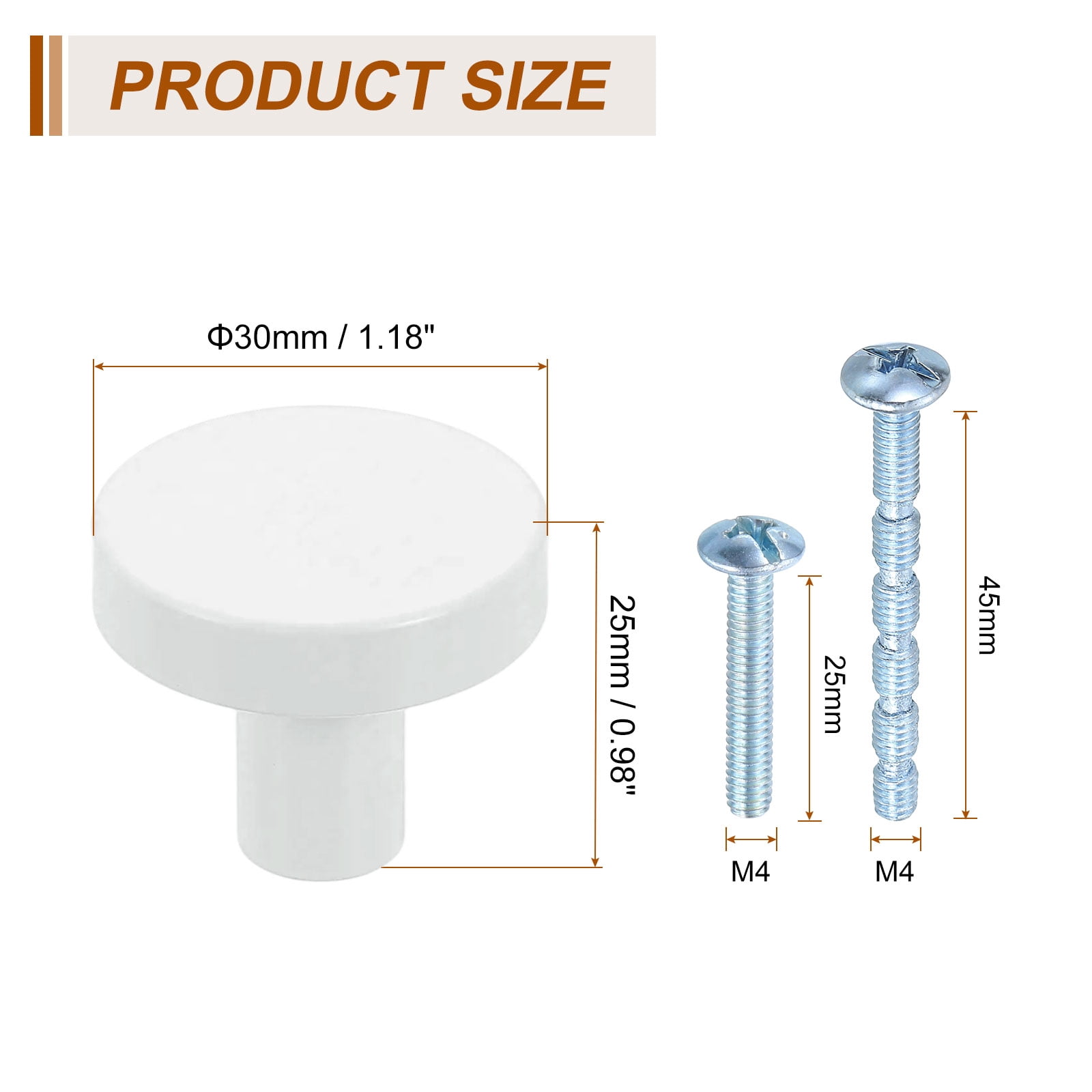 10Pack Round Cabinet Knobs,  1.2" Dia x 0.98" Height Drawer Knob Handle Pulls for Kitchen Cabinets Bedroom Dresser Wardrobe, White
