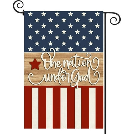 Remain Unique Patriotic 4th of July Garden Flag 12 x 18 inch Double Sided Burlap One Nation Under God Memorial Day Independence Day Small Yard Flag