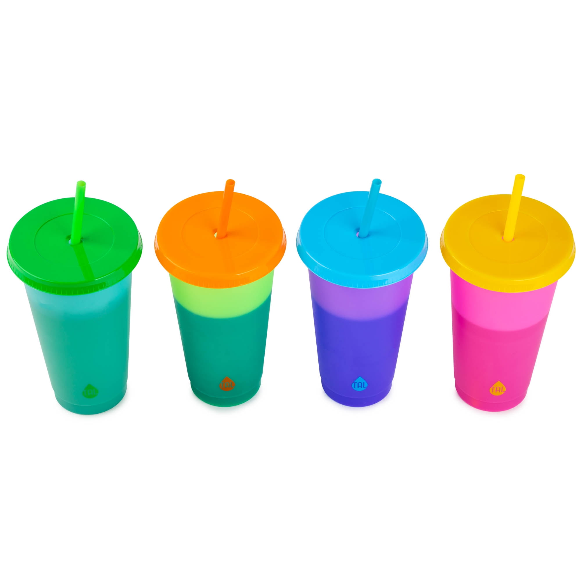 TAL Color Changing Tumbler Set: 4 pack Lids, Straws, & 24oz patterned Cups  - NIB