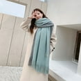 thumbnail image 4 of Eoperou Winter Women Scarf: Thick Warm Long And Width Color Matching Patchwork Windproof Tassel Decor Anti-shrink Heat Retention Neck Wrap, 4 of 8
