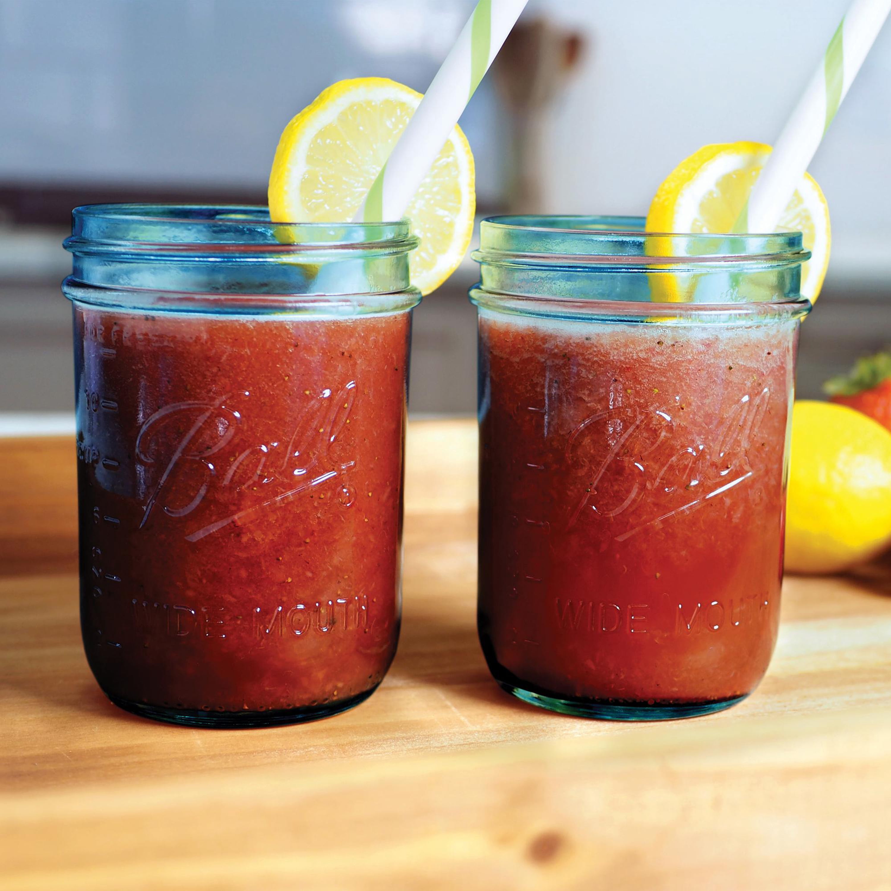 Ball Wide Mouth Collection Elite Blue Pint Glass Mason Jars with Bands and Lids, 16 oz., 4 Count