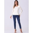 thumbnail image 4 of DARING DIVA Women's Lace Square Neck Long Sleeve Stretch Peplum Blouses XS White, 4 of 6