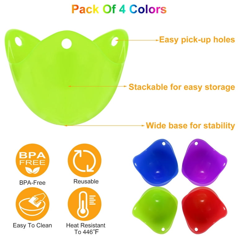 US 4-8 Pack Egg Poacher Silicone Poaching Cups Boil Microwave Stove Top Cook Egg