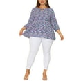 thumbnail image 2 of Agnes Orinda Women's Plus Size Tops Babydoll Keyhole Ruffle 3/4 Sleeve Floral Blouses 1X Blue, 2 of 7