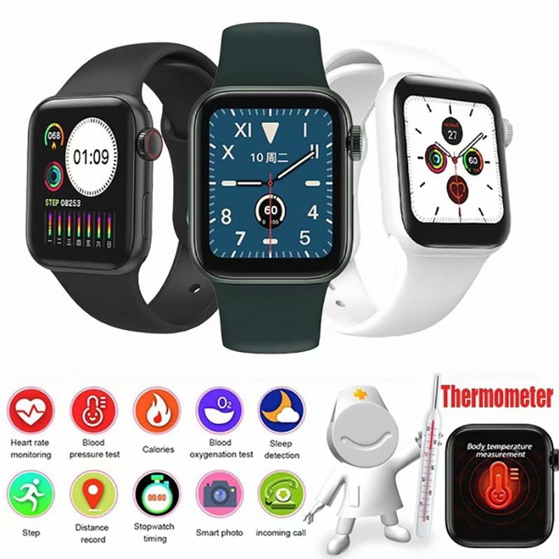 W58 Pro IWO 13 MAX Smart Watch 24-Hour Body Temperature Monitoring  Thermometer Heart Rate Blood Pressure Smartwatch Black | Walmart Canada