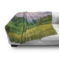 thumbnail image 2 of Landscape Soft Flannel Fleece Blanket, Idyllic Meadow View Foggy Summer Sunrise in Carpathian Mountains Highland, Cozy Plush for Indoor and Outdoor Use, 70" x 90", Lilac Yellow Green, by Ambesonne, 2 of 5