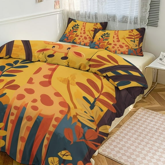 Forest Giraffe (10) Duvet Cover Set Themed Multicolor Polyester Bedding Set for Bedroom Decoration