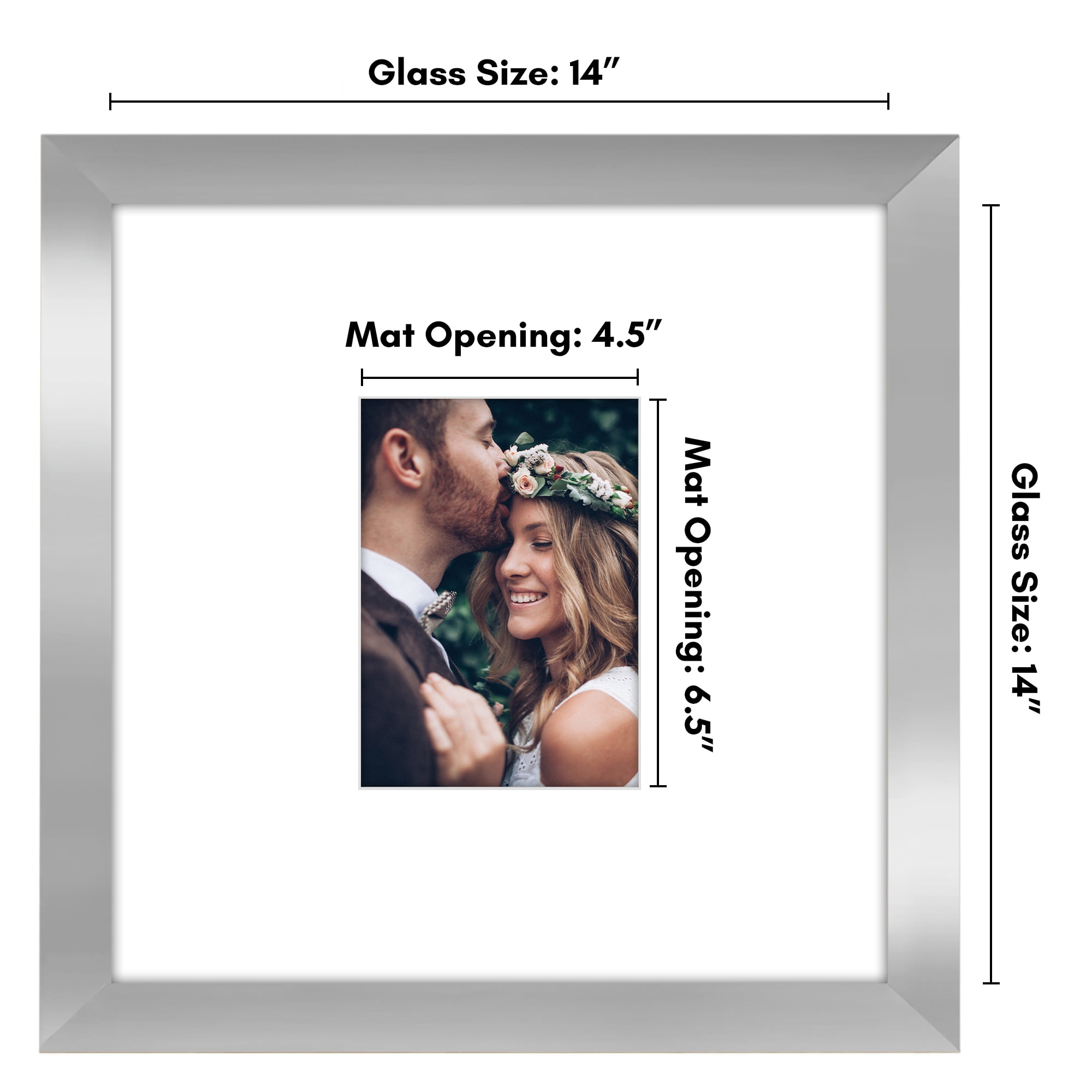 Americanflat 14x14 Picture Frame with Shatter-Resistant Glass with 5x7 Mat Wedding Signature Display - Silver