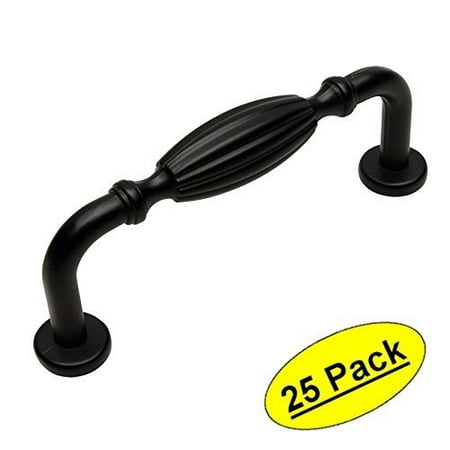 Country Cabinet Pulls - Cosmas 7119FB Flat Black Country Style Cabinet Hardware Ribbed Handle Pull - 3