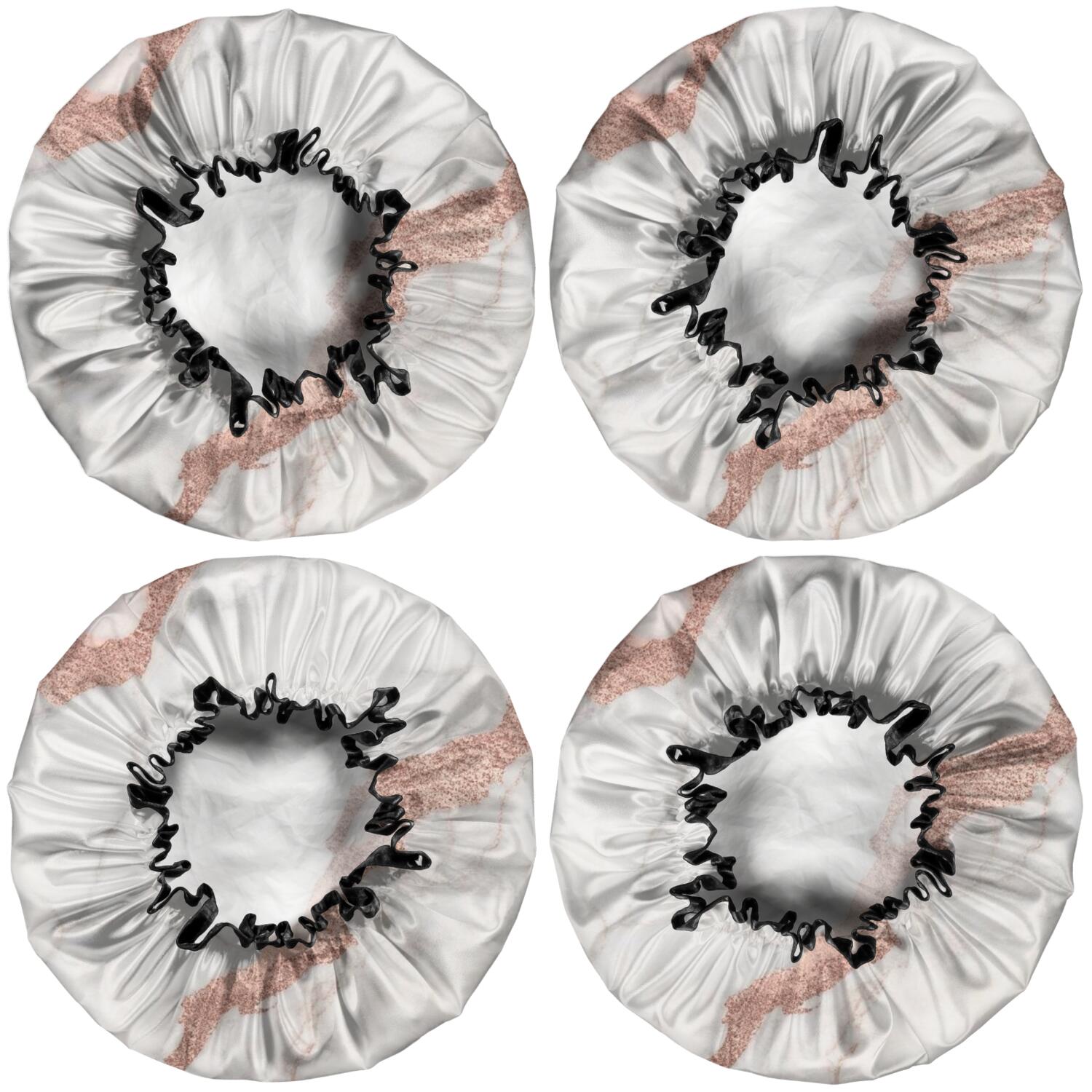 Shower Caps,White Marble Rose Gold Line Pattern Waterproof Shower Cap for Women 4 Pieces,Double Reusable Hair Cover for Shower PEVA Elastic Stretch Hem
