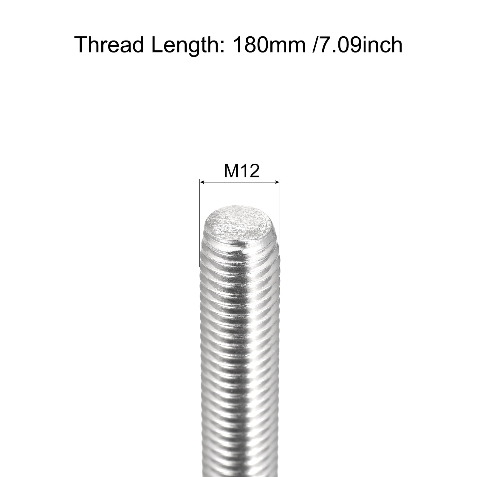 Fully Threaded Rod M12 x 180mm 1.75mm Thread Pitch 304 Stainless Steel Right Hand Threaded Rods Bar Studs 6 Pack