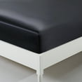thumbnail image 3 of Queen Satin Fitted Sheet Black - Luxury Silky Smooth Cooling Bottom Sheet, Fade-Resistant, 3 of 5