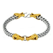 Arista Men's Franco Link Chain Dragon Bracelet in Gold Plated Solid Stainless Steel, 8.5"
