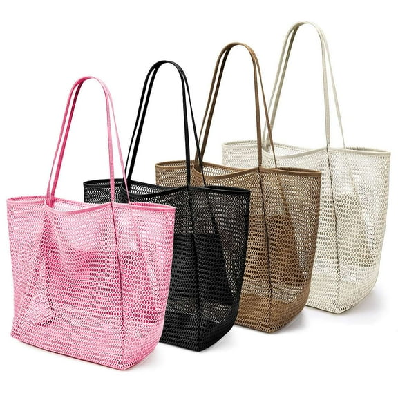 Spencer Nylon Mesh Tote Bag, Casual Tote Bag Hobo Women Foldable Shoulder Bag For Beach Picnic Vacation, Brown