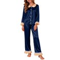 thumbnail image 2 of Kelon Matching Pajamas, Silk Satin Christmas Pajamas for Family, Matching Pajamas for Couples, Holiday Family Pajamas Matching Sets with Trim & Ruffle Hem, Christmas Pjs for Family, 2 of 9