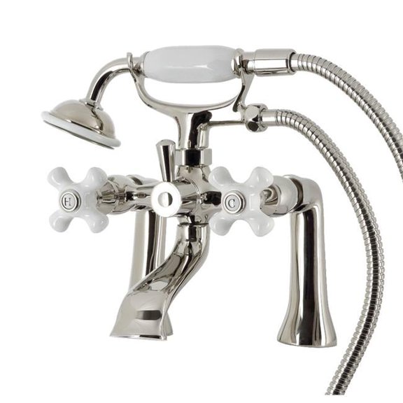 Kingston Brass  Kingston Deck Mount Clawfoot Tub Faucet with Hand Shower, Polished Nickel