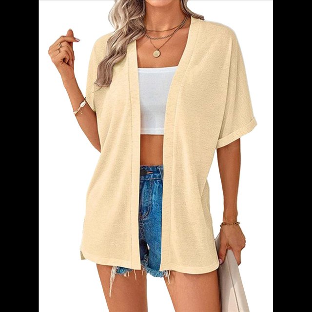 Cárdigan de Corta para Mujer, Cárdigan de Verano, Informal, Holgado, para Playa, con Dobladillo Curvo. Albaricoque L