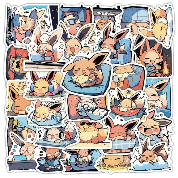 50Pcs Anime Pocket Monster EEVEE Decals Popular Classic Anime Stickers Cartoon Waterproof Vinyl Decals for Water Bottle Laptop Guitar Car Luggage Skateboard Manga Gifts for Teens (Eevee)