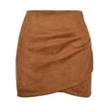 thumbnail image 2 of sunsanly High-waist Hip Wrap Slim Fit Zipper Closure Mini Skirt Irregular Cross Pleated Suede Skirt Streetwear, 2 of 8