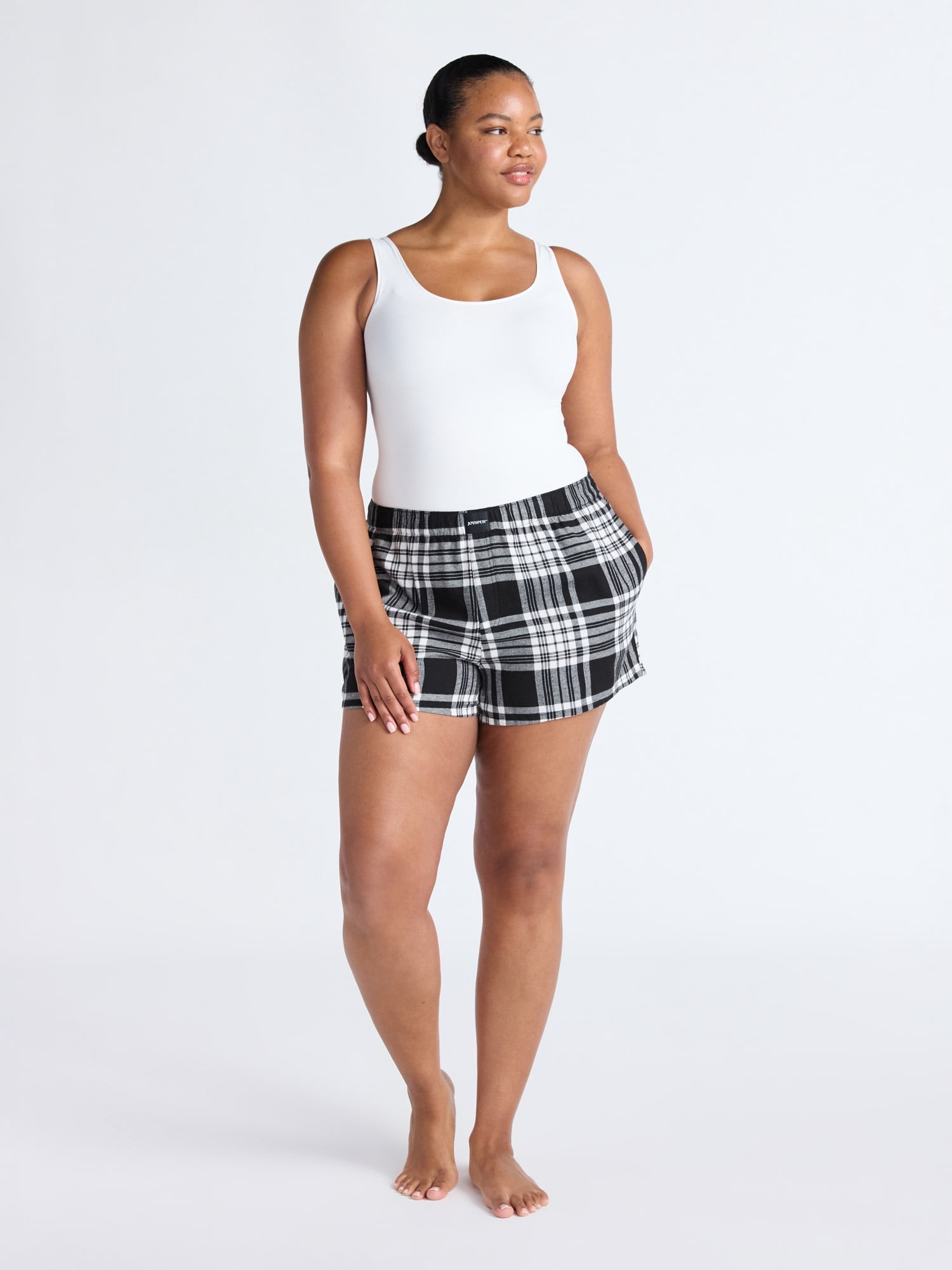 Joyspun Women's Flannel Pajama Boxer Shorts, 3'' Inseam, Sizes XS-3X