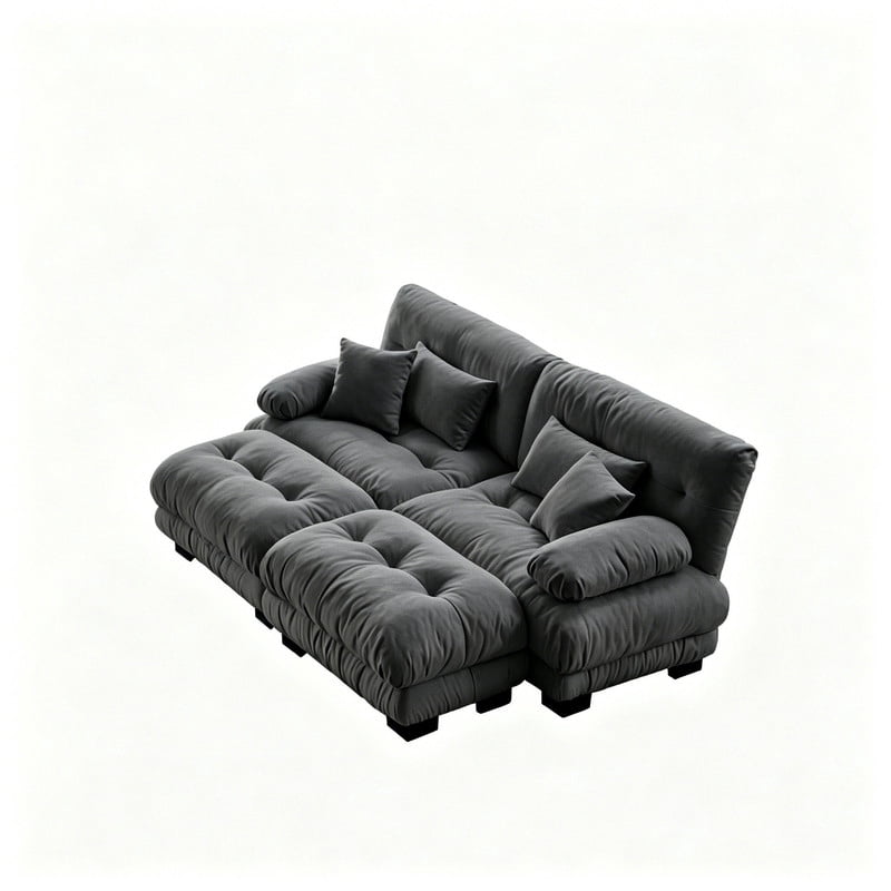 ANPPORT Cloud Couch Sleeper Sofa, Chenille Gray 2-Seater Modular Sofa with 2 Ottomans, 2 Lumbar pillows, 2 Pillows, Comfy Deep Seat Cloud Sofa, Convertible L-Shaped Floor Couch for Living Room