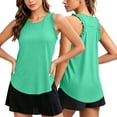 thumbnail image 3 of Summer Ruffle Racerback Tank Tops Sleeveless Workout Top for Women Athletic Shirts Casual Loose Crewneck Running Tee （Cyan,S）, 3 of 8